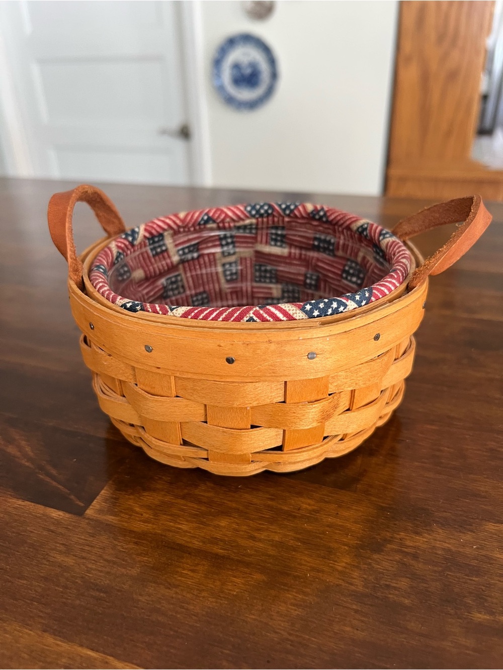 Longaberger Saffron Basket, Old Glory Fabric Liner, 2002